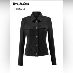 Cabi knit, cropped jacket with snap closure.